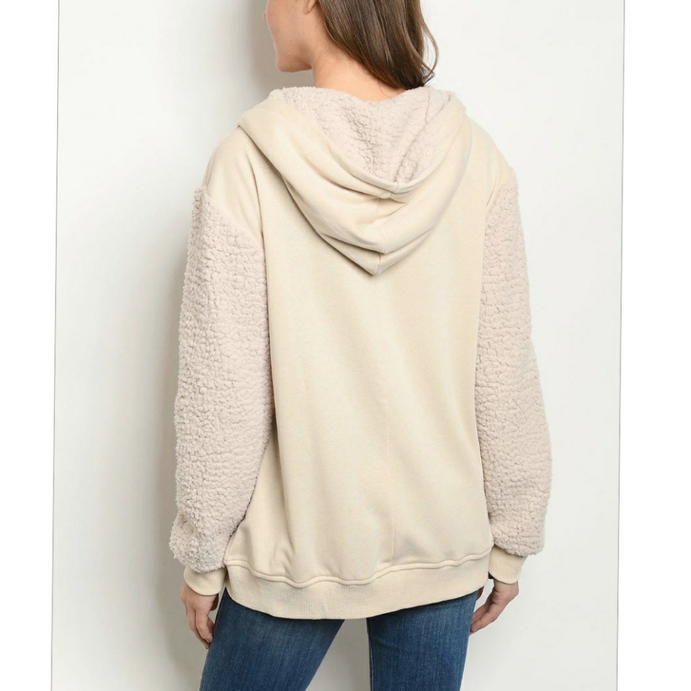LAST 1❗️Cozy Chic Beige Oversized Sherpa Mixed Hoodie - Picture 6 of 8